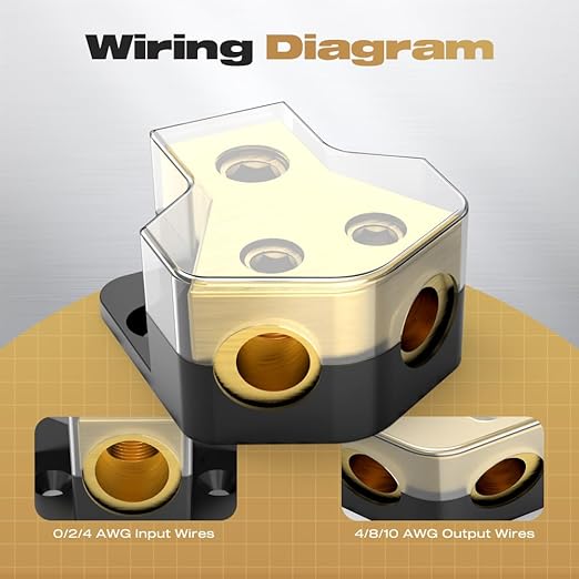 Distribution Block Car Audio, 2 Way Power Distribution Block 0/2/4 Gauge in 4/8/10 Gauge Out Amp Power Distribution Block Car Audio Splitter for Vehicles Boats