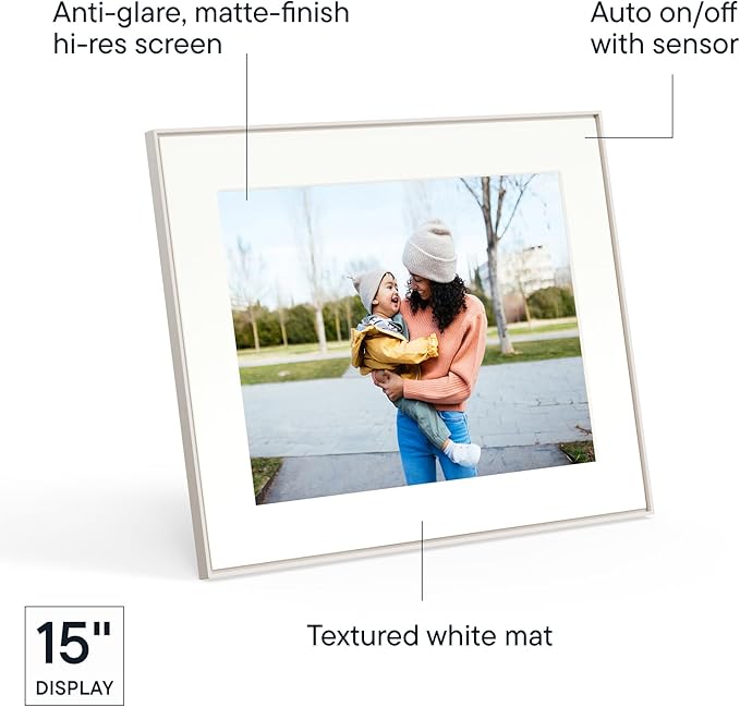 Aura Walden 15" WiFi Digital Picture Frame | Wirecutter's Best Digital Frame for Gifting | Send Photos from Your Phone | Quick, Easy Setup in Aura App | Free Unlimited Storage | White Clay