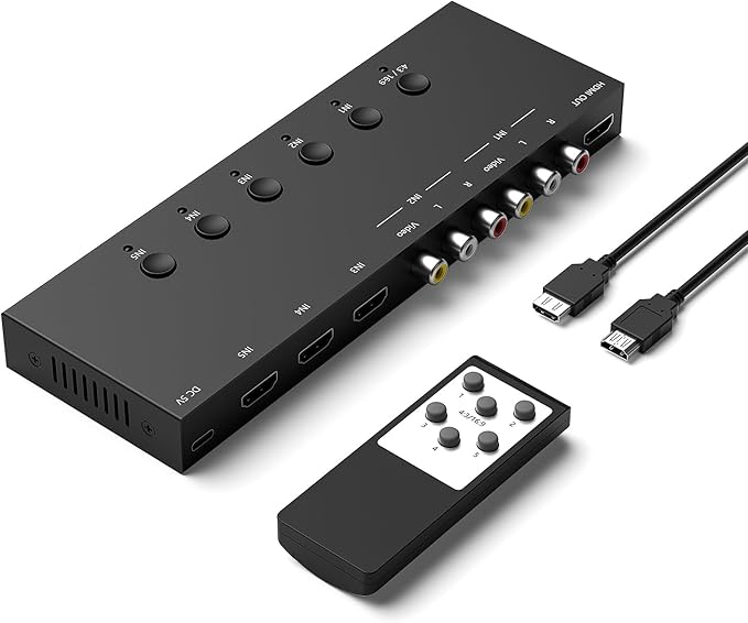 ZUZONG 2 AV to HDMI Converter + 3 HDMI2.0 Switcher(2 in 1) 2 Way RCA Composite to HDMI Adapter Support 4:3/16:9 Switching for N64 NGC WII Xbox PS2/3/4/5 DVD Xbox Series/ONE Switch/OLED