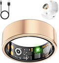 Smart Health Ring for Women Men, Fitness Ring with Heart Rate, HRV, Blood Oxygen, Sleep Tracker, Step Tracker, No Subscription Fee, IP68 Waterproof Smart Ring for iPhone & Android (Rose Gold, 10#)
