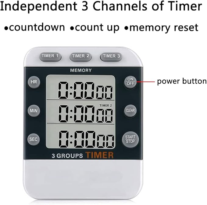 MOSTRUST Digital Dual Kitchen Timer for Cooking, 3 Channels Count Down/up Triple Multi Timers for Food, Magnetic Memory-Preset Large-Display Adjustable Alarm Volume, 3A Battery Included