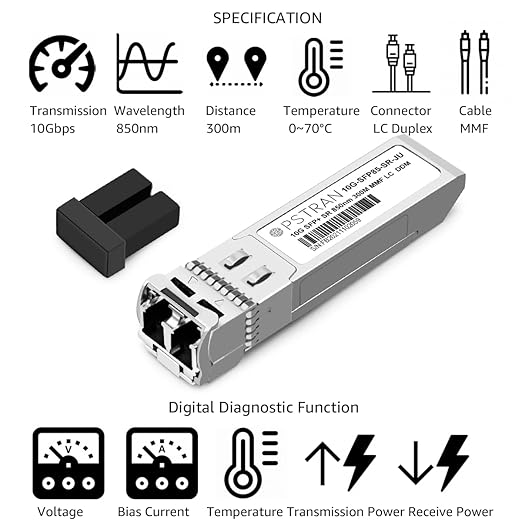 OPSTRAN 10GBASE-SR SFP+ Optical Transceiver Module Compatible with Juniper QFX-SFP-10GE-SR EX-SFP-10GE-SR SRX-SFP-10GE-SR 10Gbps 850nm 300m DDM Duplex LC MMF 4 Pack