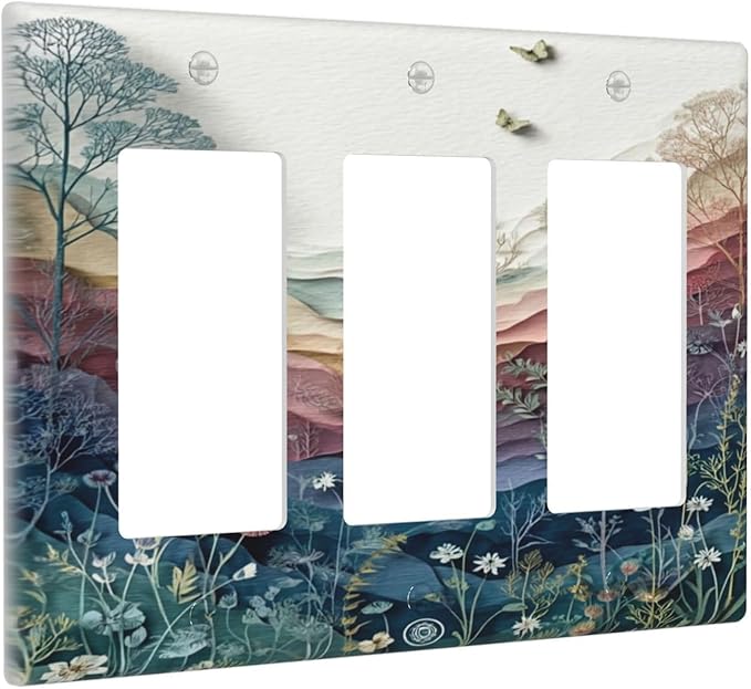 Bvtewkhz Wildflowers Rustic Flowers Floral Plants 3 Gang Triple Rocker Wall Plate Cover Vintage Mountain Decorative Light Switch Covers Electrical Faceplate Switch Plates for Bathroom Kitchen Home