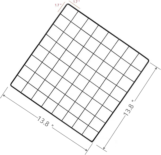 Feadily 6 Pack Metal Grid Panel, 13.8" x 13.8" Black Wire Grid Wall Organizer for Photos, Notes & Decor, Include 2 Hook Racks