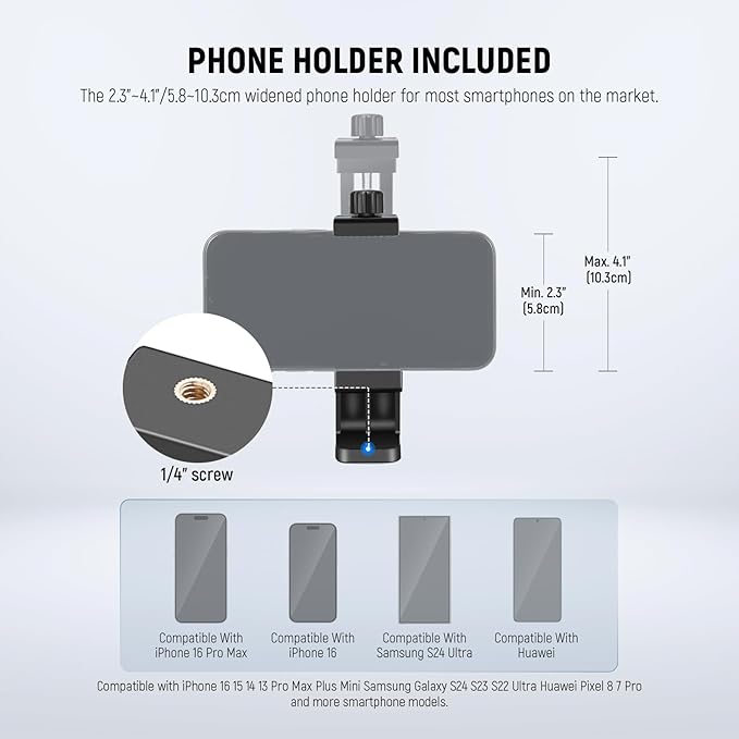 NEEWER Basic Phone Tripod for iPhone & Camera w/Remote & Phone Holder, Portable - Image 3