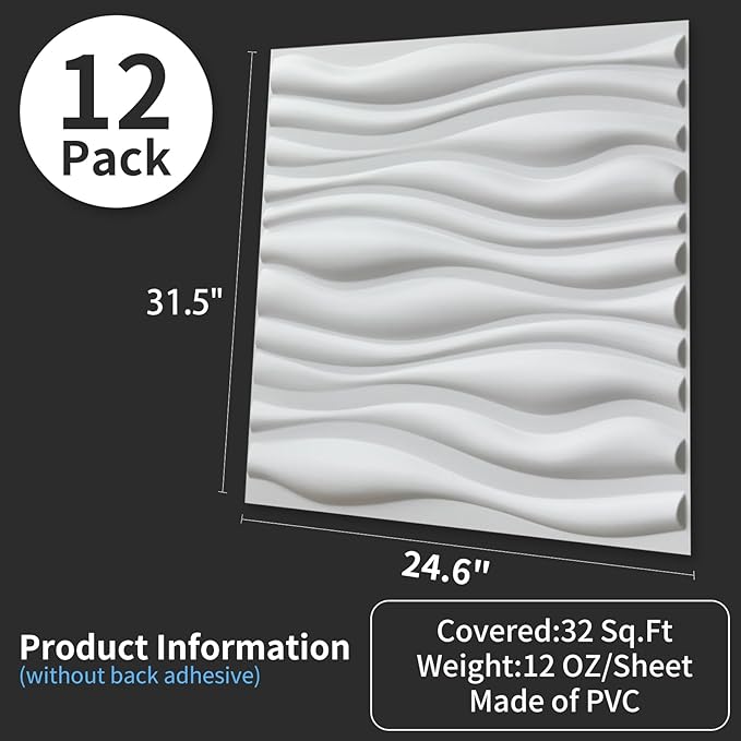 Art3d Decorative 3D Wall Panel, 32 Sq.FT PVC Interior Wall Decor for Living Room, Bedroom, Lobby, Office, Shopping Mall, White