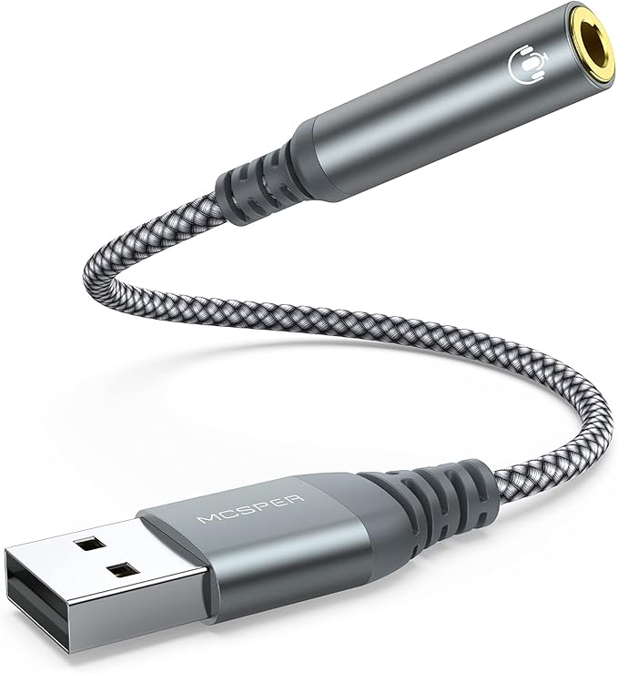 USB to 3.5mm Audio Jack Adapter, External Sound Card Converter Compatible with Headset, PC, Laptop, Mac, Desktops, Linux, PS4 and More Devices (Grey)