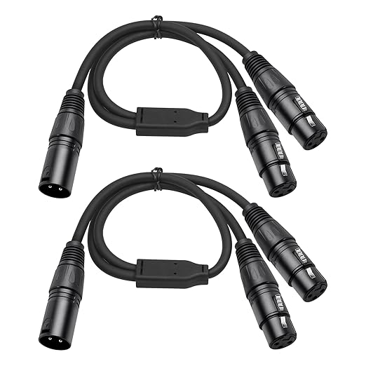 2 Pack XLR Splitter Cable,1 Maleto 2 Female, 1.5FT Stereo Mic to L&R Audio Y-Splitter Cable
