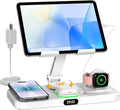 30W Charging Station for Apple Products, Foldable Wireless Charger with Clock Display&7 Color Light, Wired Charging for iPad/Tablet Charging Station for iPhone16, for Apple Watch10 for AirPods4(Cream