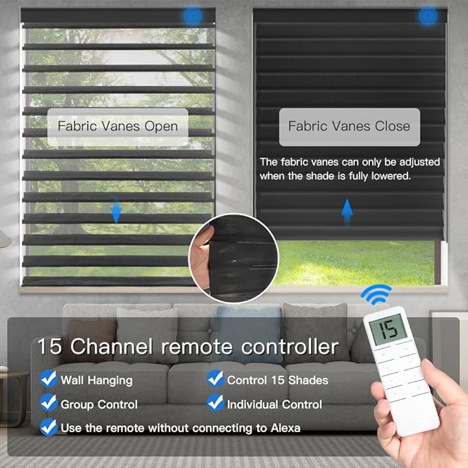 Tokblind Motorized Sheer Shade with Remote Control, Light Filtering Electric Roller Blind Compatible with Alexa via Hub, Rechargeable Smart Window Shade Custom Size (Light Filtering Black)