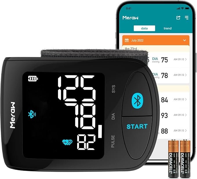 Meraw Blood Pressure Monitor Adult Cuff, Blood Pressure Cuff Monitor Wrist, Blood Pressure Machine Home Use 5.3-8.5" Irregular Heartbeat Monitoring APP Automatic Bluetooth High Accuracy Aspen Black