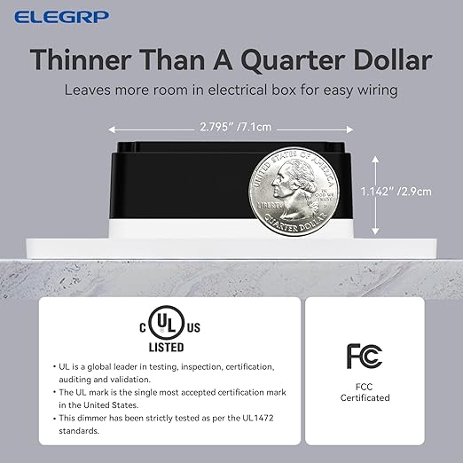 ELEGRP Dimmer Switch, Digital Dimmer Light Switch for LED Lights 150W, INC/HAL 450W, Single Pole LED Dimmer Switch, Needs Neutral Wire, Wall Plate Included, UL Listed, 10 Pack, Matte White