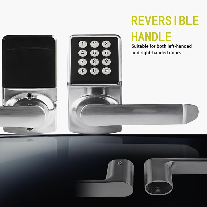 BAOLONG Keyless Entry Door Lock, Electronic Keypad Lock with Handle, Digital Lock with Keypads, IC Card and Key, Easy Installation for Home, Hotel, Satin Nickel