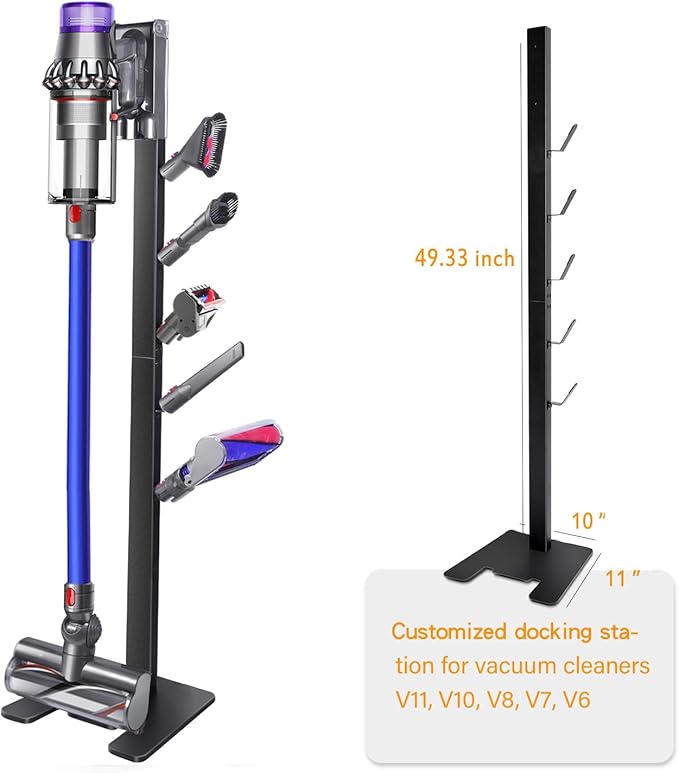 XIGOO Storage-Stand-Docking-Station-Holder Compatible with V15 Detect V11 V10 V8 V7 V6 Cordless Vacuum Cleaners & Accessories, Stable Metal Bracket Organizer Rack, Brushed Black
