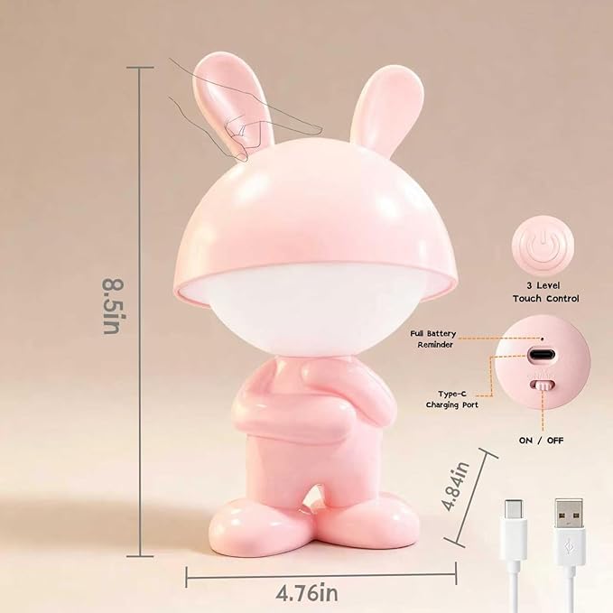 ShonlPin Night Light for Kids,Rechargeable Table Lamp,Touch Lamps for Nightstand,Dimmable,Breastfeeding,Nursery,Sleep Aid,Pink Bunny Decor Gifts Stuff for Baby Toddler Boys Girls Christmas Birthday