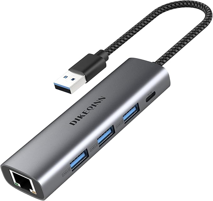DIKEQINN 5-in-1 USB Hub with Gigabit Ethernet Ports and 3 USB 3.0 Ports, Suitable for USB-C/Type-C Interface laptops Such as MacBook Pro/Air, Dell XPS, Lenovo, Huawei, etc., Plug and Play(USB-A)