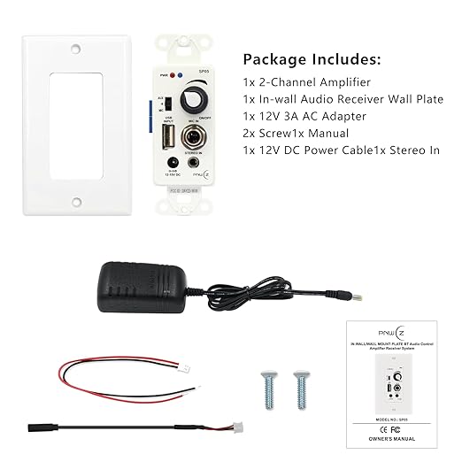 PNWCZ in Wall Audio Control Amplifier Receiver Compatible with Bluetooth 2 Channel Wall Plate with USB Microphone Aux (3.5mm) Input 120W for Sound Systems Home Theater Integration
