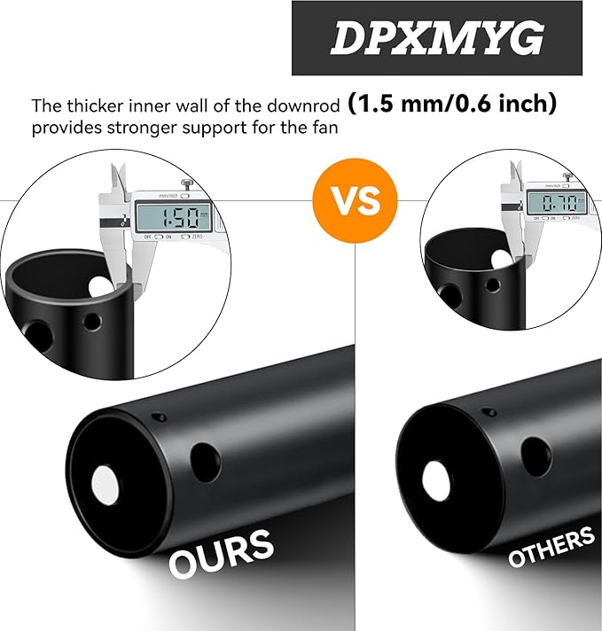 DPXMYG 48 inch Ceiling Fan Downrod with Extension Cord, 4 FT Black Downrod for Ceiling Fan, 1 inch Outside Diameter, Ceiling Fan Boom Suitable for a Wide Range of Fans (Black, Not Threaded)