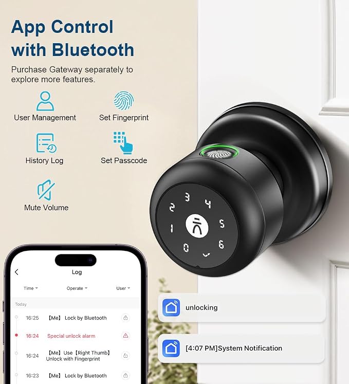 Fingerprint Door Lock, Smart Fingerprint Door Knob - Image 6