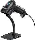 Anyeast 2D 1D Barcode Scanner : USB Wired Inventory QR Scanner with Stand for Computer POS MAC with Automatic Scanning, Handheld CMOS Image Bar Code Reader for Warehouse Library Supermarket