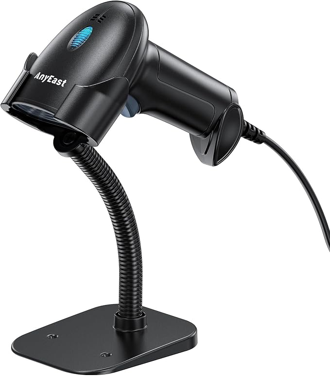 Barcode Scanner with Stand, USB Wired Inventory 2D 1D QR Code Scanner for Computer POS MAC with Automatic Screen Scanning, Handheld CMOS Image Bar Code Reader for Warehouse Library Supermarket