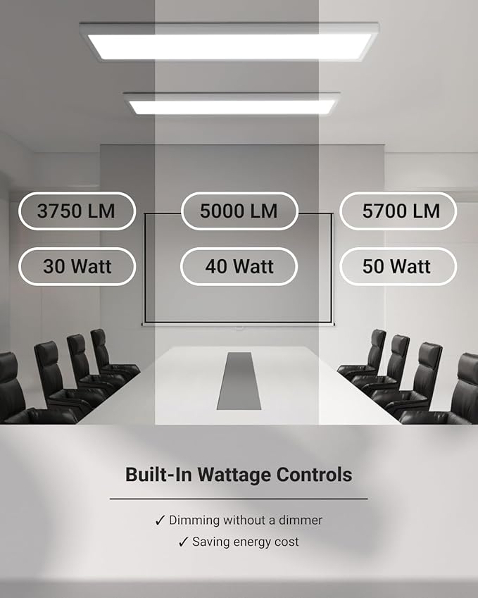 Sunco 1x4 LED Flat Panel Light, Dual Selectable CCT 3500K/4000K/5000K & Selectable Wattage 30W/40W/50W, 5700LM, 0-10V Dimming, Matte White Drop Ceiling Fixture - UL, DLC