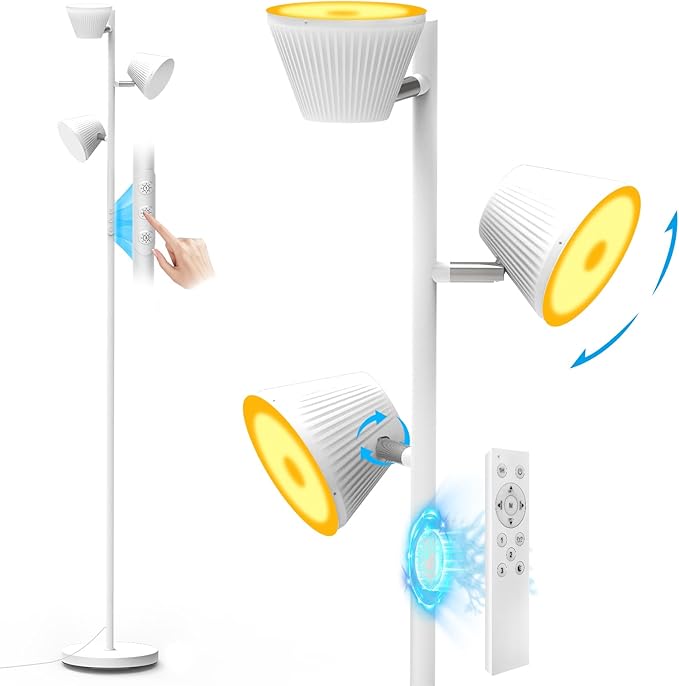 Pesken White 42W Tree Floor Lamp, Super Bright LED Standing Lamp with Remote, Modern Dimmable Floor Lamps,Individual Control, Rotable Head LED Lamp for Living Room Bedroom Office