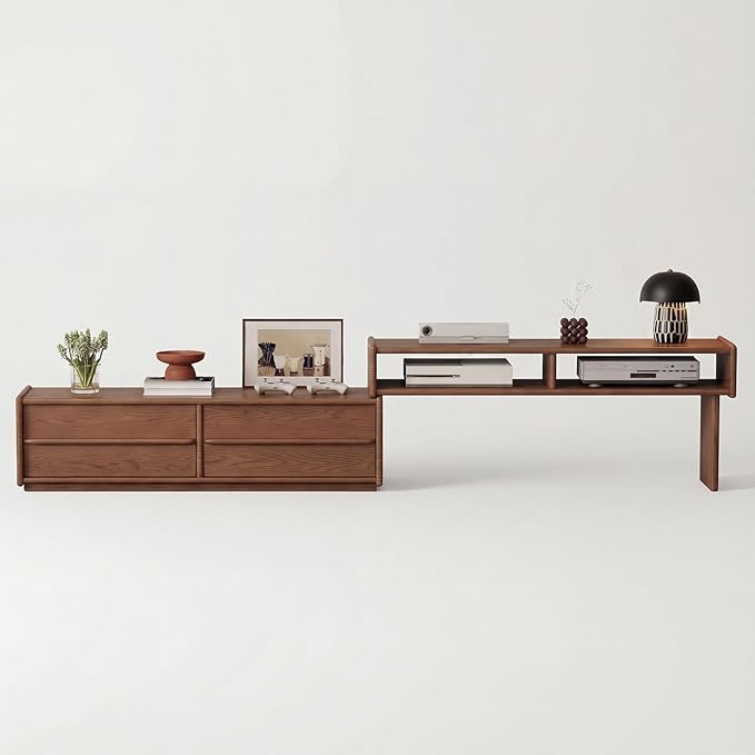 YQJJGL Solid Wood TV Stand for TVs up to 65 Inch， Walnut TV Stand with Storage and Shelf for Living Room, Bedroom, Office