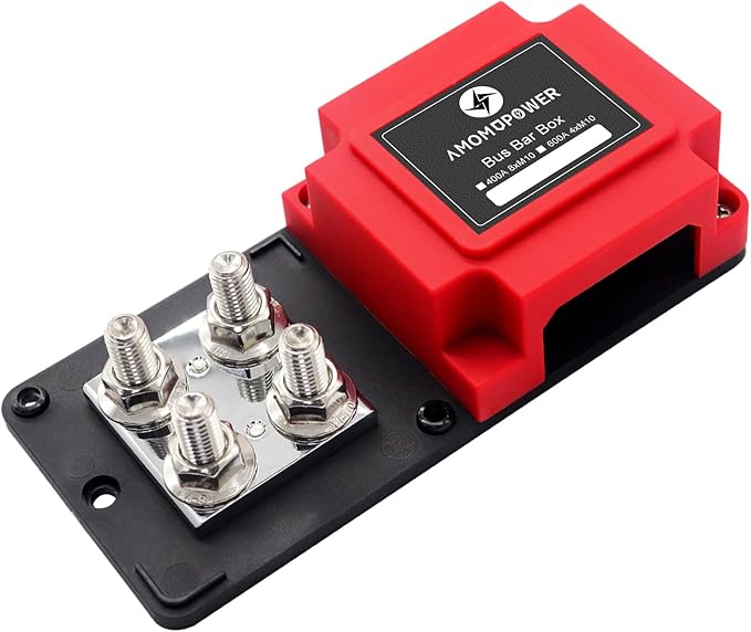 AMOMD 400A Bus Bar 8 M10 (3/8 inch) Terminal Studs Modular Design Tin Plated Copper Distribution Block Positive Pole Electrical Buss Bars 12-48 V DC with Cover for Trailer Marine Boat Car RV