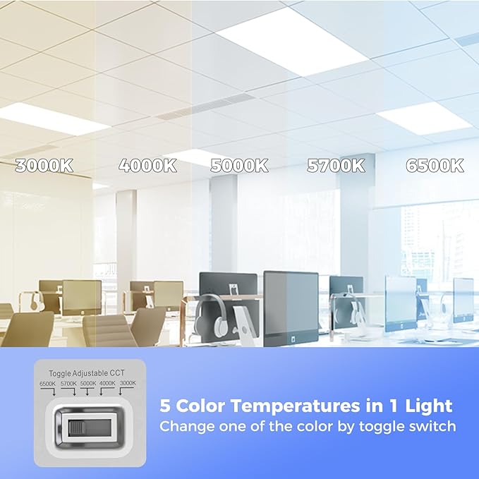 Aphyni 36 Pack 2x4 LED Flat Panel Light, Bright 9100LM Flush Mount Office Kitchen Ceiling Light Fixtures,Dimmable,Selectable 5 CCT 3000K/4000K/5000K/5700K/6500K, 5 Wattages 30W/40W/50W/60W/70W