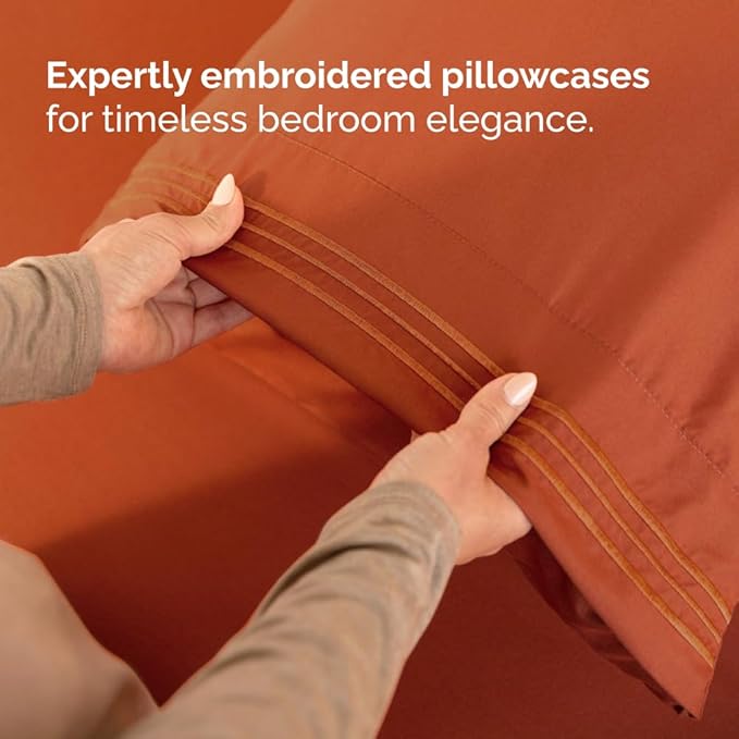 Full XL Bed Sheet Set - 4 Piece Extra Long Extended Full XL Sheets - Soft, Breathable & Cooling - Fits 8" to 16" Mattress w/ Deep Pockets - 54" x 80" - Easy-Fit, Wrinkle & Fade Resistant - Terracotta
