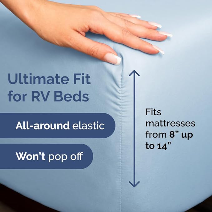 RV Short Queen Sheet Set 60 X 75 - 4 Piece RV Short Queen Bed Sheets - Soft, Breathable & Cooling - Designed for Bunks, Trailers & Campers - Fits 8” to 12" Mattress - Hotel Luxury Bedding - Light Blue