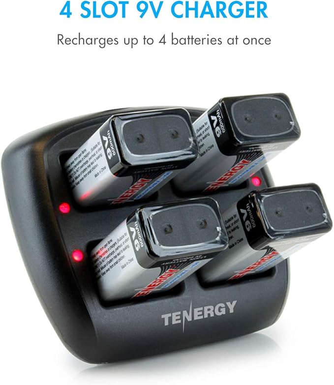 Tenergy TN294 4-Bay 9V Li-ion Battery Charger + 4pcs 9V 600mAh Li-ion Rechargeable Battery