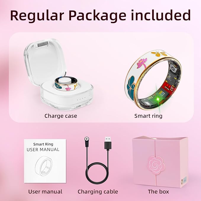 Smart Ring Health Tracker, Men & Women, Featuring a Heart Rate Monitor, Sleep Tracker, 8 Exercise Modes, Step Counter, IP68 Waterproof (White, 8)