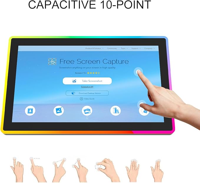 GreenTouch 21.5 Inch LED-Framed Touch Screen Monitor with HDMI VGA DP Interface,Front IP65/IK08 for Casino,Game Hall,KTV