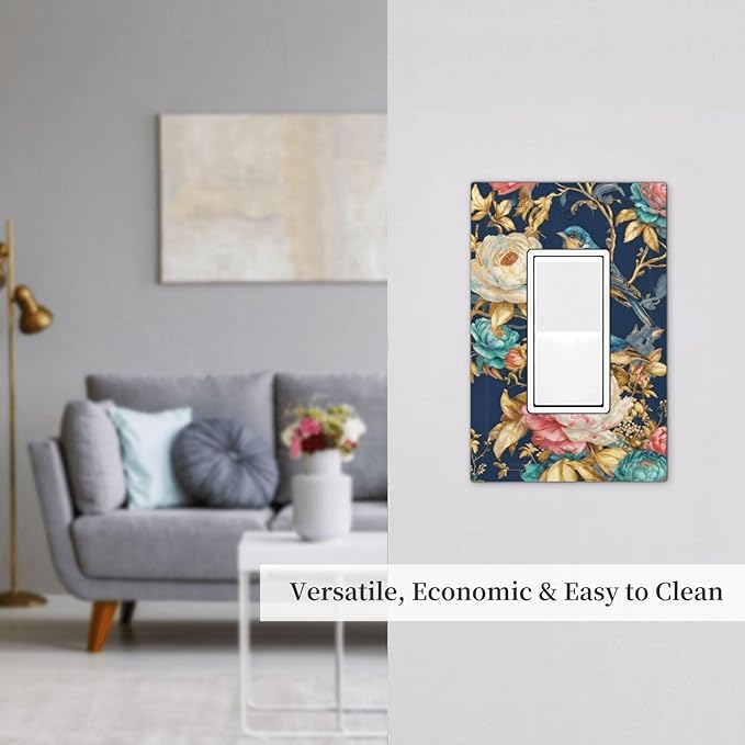Bvtewkhz Floral Birds Morris 1 Gang Single Rocker Decorative Outlet Covers Light Switch Plate Electrical Receptacle Switchplate For Bathroom Kitchen Bedroom