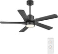 WINGBO 48 Inch DC Ceiling Fan with Lights and Remote Control, 5 Carved Solid Wood Blades, 6-Speed Noiseless Reversible DC Motor, Indoor Ceiling Fan in Matte Black Finish with Black Blades