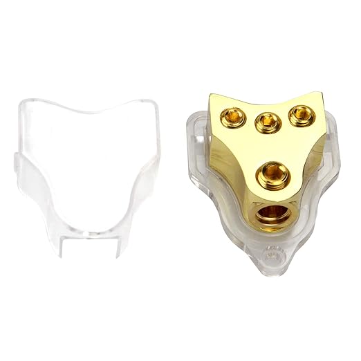 RKURCK 3 Way Copper Power Distribution Block, 0/2/4 AWG Gauge in, 4/8/10 Gauge Out, Car Audio Stereo Amp Distribution Connecting Block for Audio Splitter (1x0GA+3x4GA Copper)