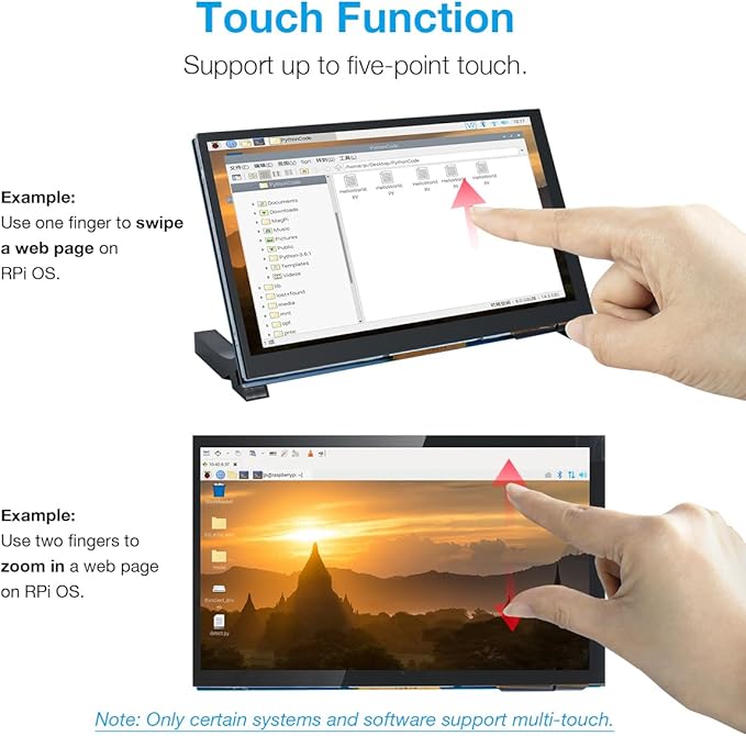 Hosyond 7 Inch Touchscreen IPS DSI Display Compatible with Raspberry Pi 5/4/3, 800x480 Pixel Capacitive Screen MIPI Driver-Free Interface