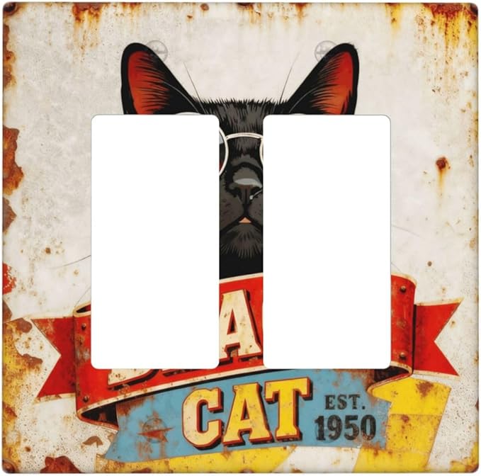 Bvtewkhz Black Cat Vintage 2 Gang Double Rocker Decorative Outlet Covers Light Switch Plate Electrical Receptacle Switchplate For Bathroom Kitchen Bedroom