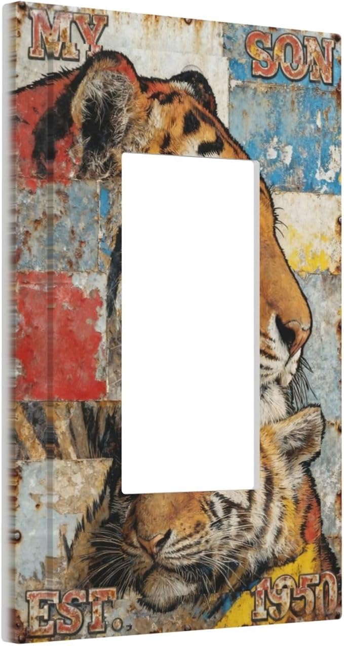 Bvtewkhz Tiger Vintage 1 Gang Single Rocker Decorative Outlet Covers Light Switch Plate Electrical Receptacle Switchplate For Bathroom Kitchen Bedroom
