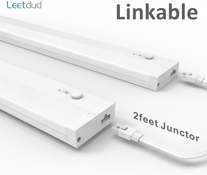 Leetdud Under Cabinet Lighting Plug in or Hardwired Built-in Dimmer, 18 Inch 9W, 5CCT 2700/3000/3500/4000/5000K, Linkable Counter Lights for Kitchen, ETL Dimmable LED Light Fixture, White