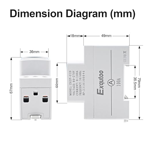 Exqutoo Digital Display Energy Meter - AC Rail-Mounted Meter Electricity Usage Monitor for Voltage, Current, and Energy Consumption Measurement - GT2P-UID, AC 80~270V, 0~100A, 50/60Hz