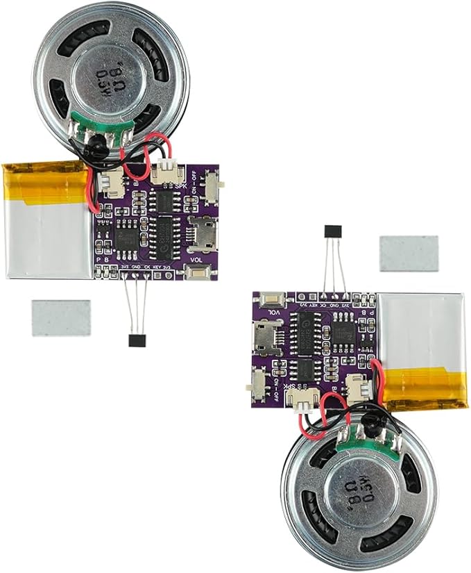 Voice Module,MP3 Music Sound Chips, 16MB Sound Module for Crafts, Christmas, New Year Greeting Cards, Box with Speaker Lithium Battery Powered and USB Cable. (JR-JX7004-Magnet-2P)