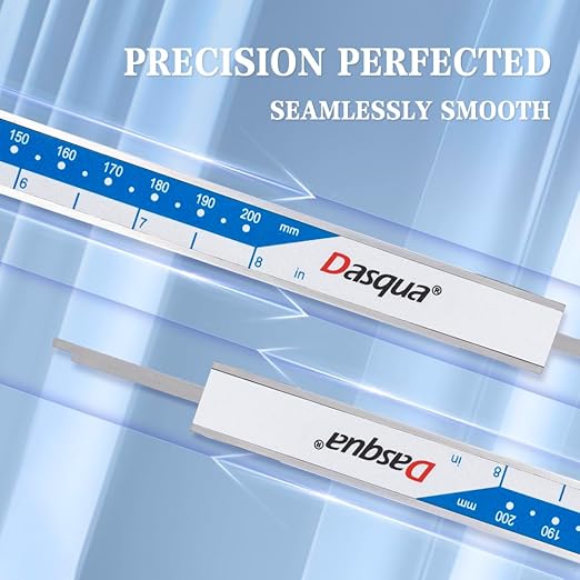 Dasqua 8”/200mm Digital Caliper, Stainless Steel Precision Measuring Tool with Advanced Dual Chip, Large LCD, Resolution 0.0005”/0.01mm, Accuracy ±0.001”/0.02mm