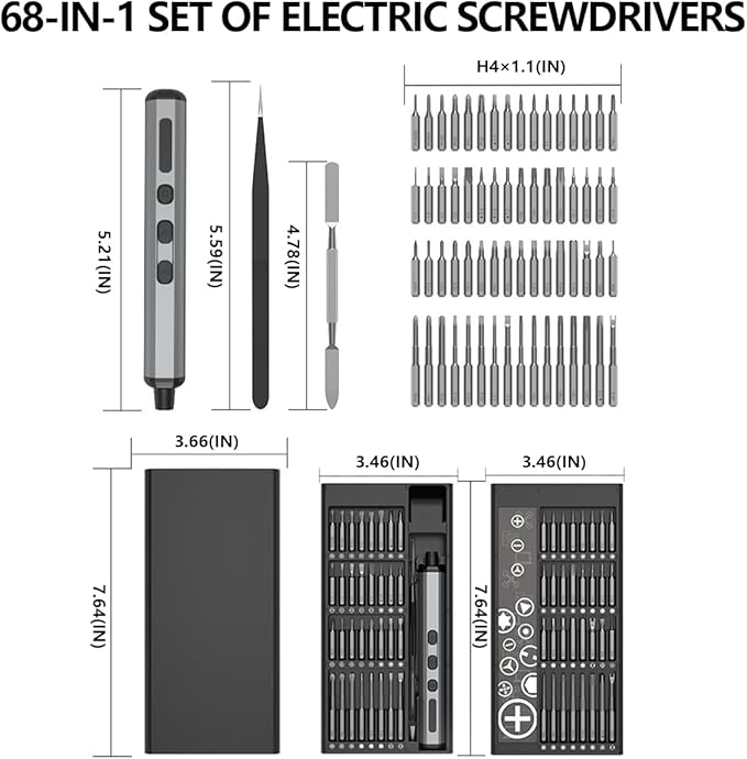 Mini Electric Screwdriver 3.7V Precision Screwdriver Set Cordless Screwdriver Rechargeable Magnetic Drill Tool Kit for Electronics, Computer, Mobile Phone, Laptop, Camera (Cube set silver [68-in-1])