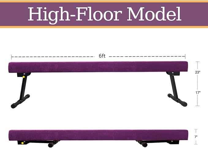 Adjustable&Foldable Gymnastics Balance Beam,6FT/8ft High-Low Level Floor Gymnastic Beam,No Tool Require, Gym Equipment for for Kids Children Girls Home Training