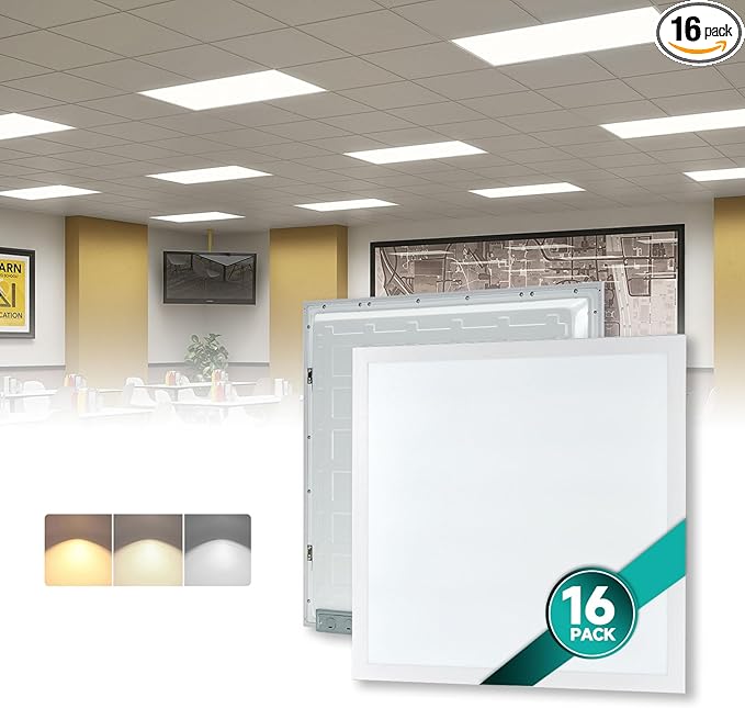 VocgoUU 16-Pack 2x2 LED Flat Panel Light Drop Ceiling, 0-10V Dimmable, 3CCT Selectable (5000K 4000K 3000K) & 3 Wattage Switchable (40W 30W 20W), 100-277Vac, ETL & DLC