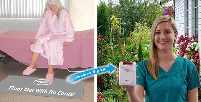 Smart Caregiver Cordless Monitor with Cordless 24in x 36in Gray Floor Mat - Get to Them so They Don't Walk Alone!