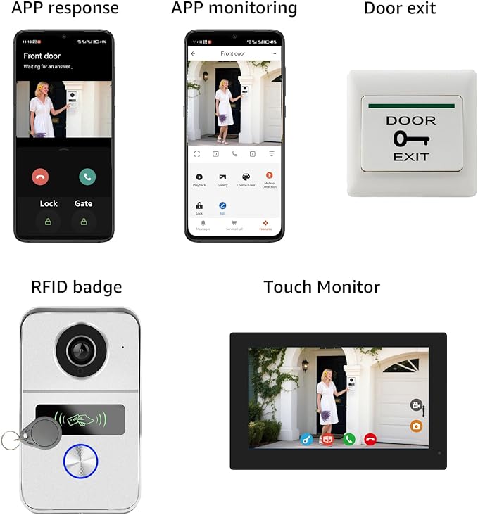 KeonBell 2 Wired Video Intercom System, 7 Inches Video Doorbell Camera with Monitor, Wired Video Door Phone HD Camera Kits Support tuya, Two Way Talk, Video Recording, Remote Unlock for Smart Home